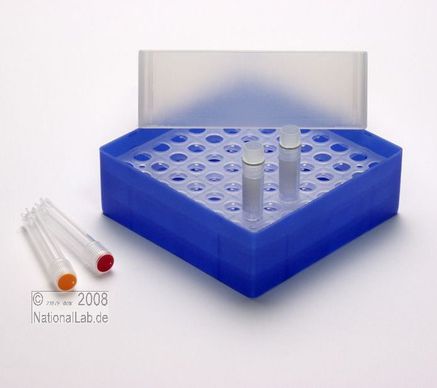 plastic-box EPPi® Box, 45mm, neon-blue, lid with height limiter for 75mm fixed height, with 8x8 holes